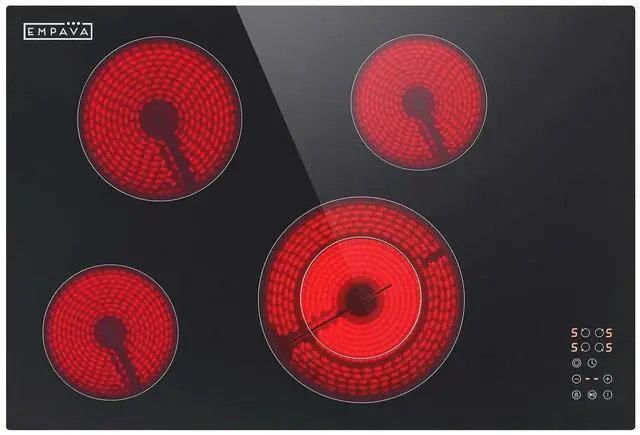 Main image of Electric Cooktop, 30 inch 4 Burners, Built in Radiant Stove, Including Dual Zone Element, Ceramic Glass Smooth Surface in Black, ETL Certified, All Kinds of Cookware, 220-240V, No Plug
