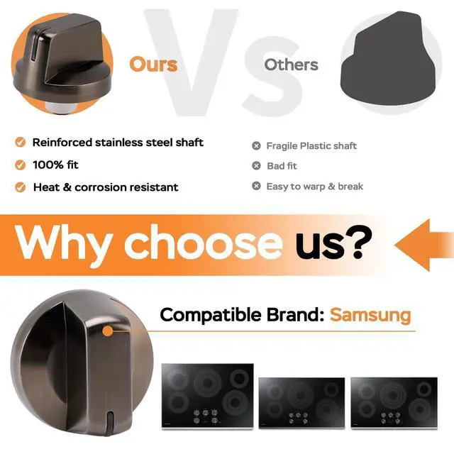 Alt view image 3 of 7 - DG94-01480A for Samsung Stove Knob Replacement Parts, Compatible with Samsung Smart Electric Cooktop Burner NZ36K6430RG/AA-00,NZ30K6330RG/AA-00,NZ30K6330RS/AA-00,NZ36K6430RS/AA-00, 5 Pack