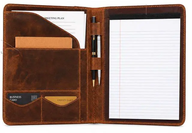 Main image of Leathervine Compact Leather Portfolio with Clipboard | Legal Pad | Card Holders | File Pocket | Pen Loop | Premium Organizer for Meetings | Work | Interviews | Graduation Gifts