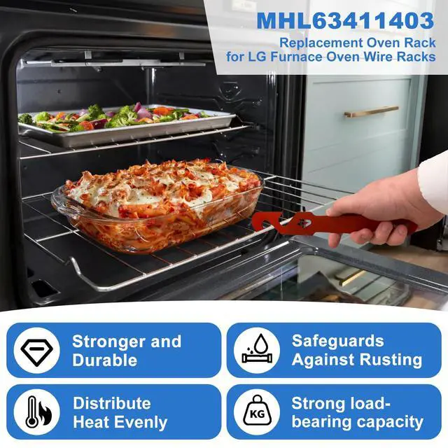 Alt view image 5 of 7 - Upgraded MHL63411403 Oven Rack Replacement 24.6 x 16.2 304 Stainless Steel Range Shelf Compatible with LG Stove LDG4313ST LREL6323S Replaces MHL63411401 MHL63411402 MHL62112101, 2 Pack