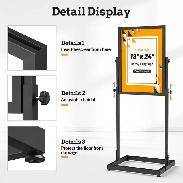 Alt view image 4 of 7 - Sign Holder Floor Stand, 18x24 Inch Heavy Duty Pedestal Poster Banner Stand for Display, Metal Floor Standing Display - Double Sided Poster Stand for Business, Office, Trade Show, Mall Advertising