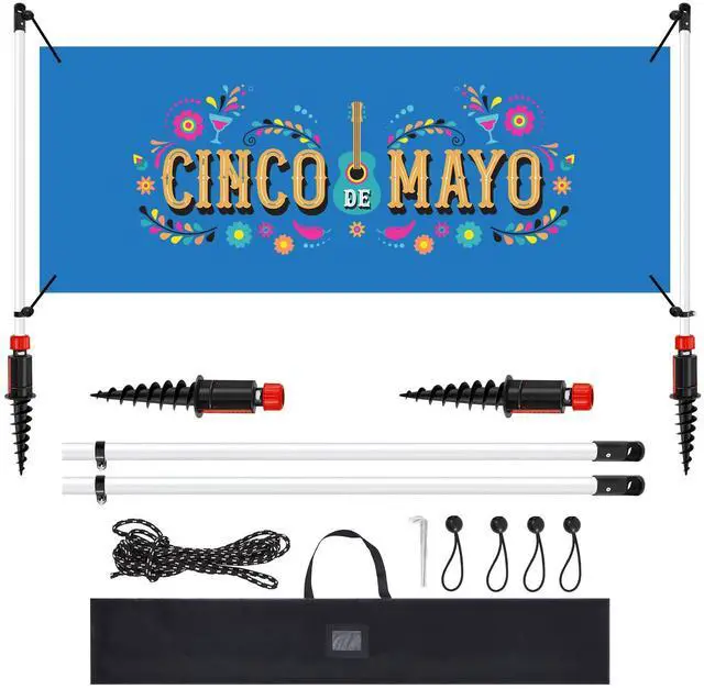 Main image of Outdoor Horizontal Banner Post Size up to 3 ft x 10 ft Outdoor Advertising Displays Stand Portable and Weather Resistant Banner Stand with Ball Bungee Cords for Yard Sign Displays