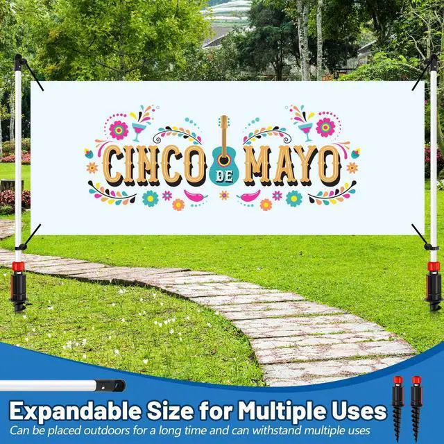 Alt view image 2 of 6 - Outdoor Horizontal Banner Post Size up to 3 ft x 10 ft Outdoor Advertising Displays Stand Portable and Weather Resistant Banner Stand with Ball Bungee Cords for Yard Sign Displays