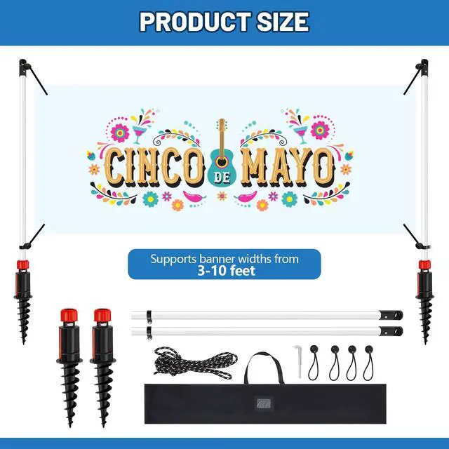 Alt view image 3 of 6 - Outdoor Horizontal Banner Post Size up to 3 ft x 10 ft Outdoor Advertising Displays Stand Portable and Weather Resistant Banner Stand with Ball Bungee Cords for Yard Sign Displays