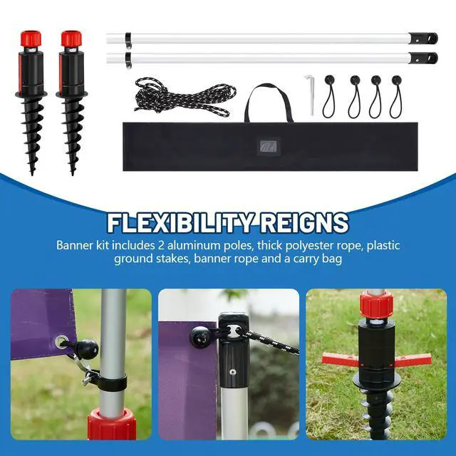 Alt view image 4 of 6 - Outdoor Horizontal Banner Post Size up to 3 ft x 10 ft Outdoor Advertising Displays Stand Portable and Weather Resistant Banner Stand with Ball Bungee Cords for Yard Sign Displays
