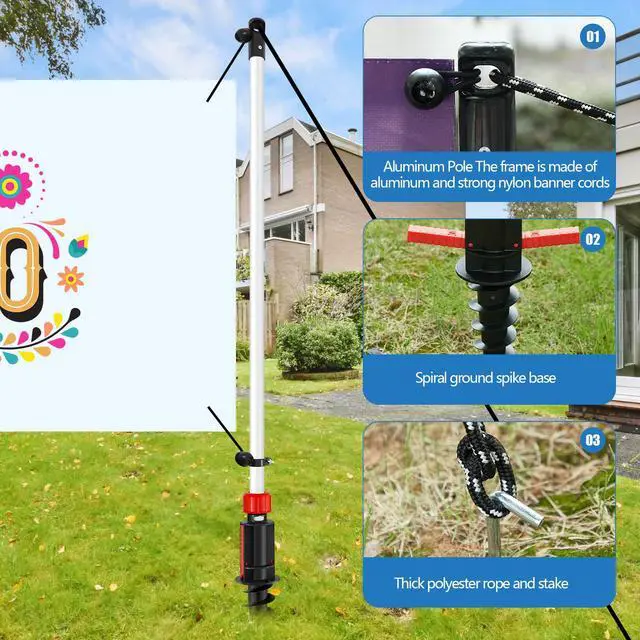 Alt view image 5 of 6 - Outdoor Horizontal Banner Post Size up to 3 ft x 10 ft Outdoor Advertising Displays Stand Portable and Weather Resistant Banner Stand with Ball Bungee Cords for Yard Sign Displays