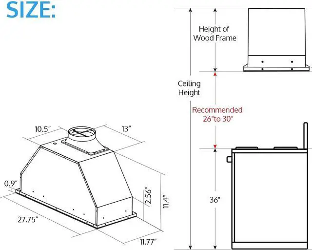 Alt view image 6 of 6 - 30 inch Insert Range Hood, Ducted/Ductless Convertible Duct Vent Hood | Low Noise Stainless Steel Kitchen Hood with 4 Speed Gesture Sensing&Touch Control Panel