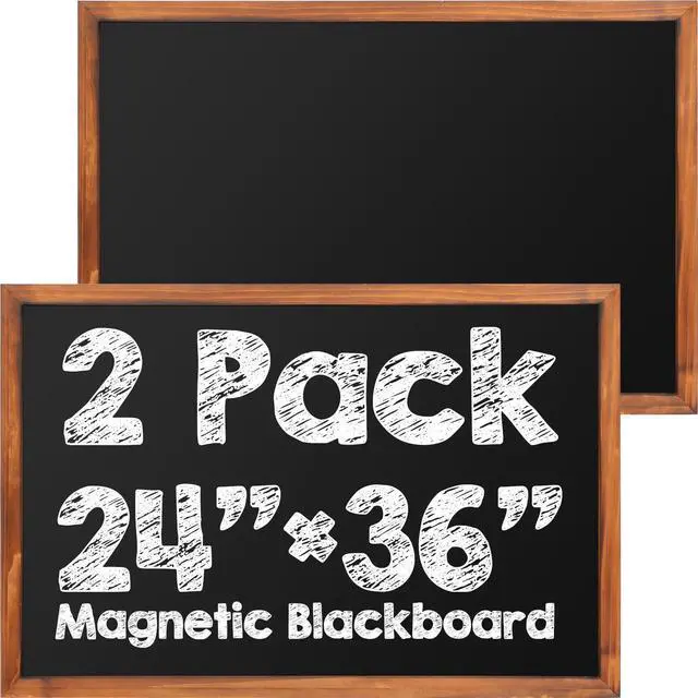 Main image of 2 Pieces 24 x 36 Inch Magnetic Chalkboard Blackboard Large Hanging Framed Wall Chalk Board Natural Pine Frame Easy-to-Erase Black Board for Home Office
