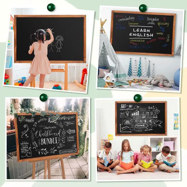 Alt view image 2 of 7 - 2 Pieces 24 x 36 Inch Magnetic Chalkboard Blackboard Large Hanging Framed Wall Chalk Board Natural Pine Frame Easy-to-Erase Black Board for Home Office