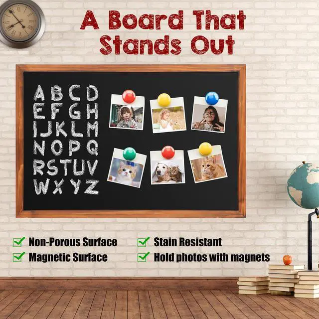 Alt view image 5 of 7 - 2 Pieces 24 x 36 Inch Magnetic Chalkboard Blackboard Large Hanging Framed Wall Chalk Board Natural Pine Frame Easy-to-Erase Black Board for Home Office
