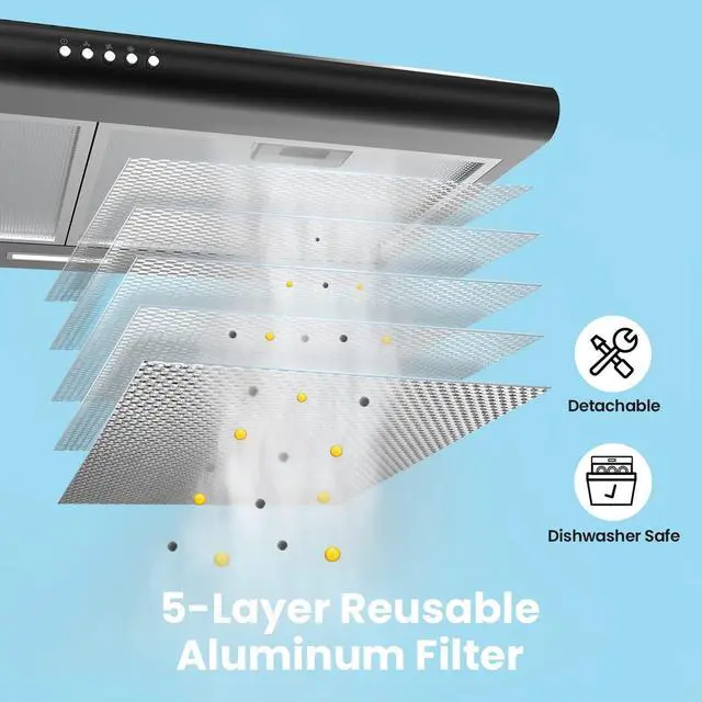 Alt view image 7 of 7 - Range Hood 30 Inch Under Cabinet, Ducted/Ductless Convertible