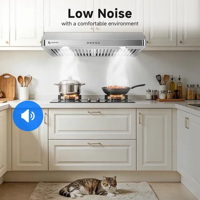 Alt view image 7 of 7 - 30" Under-Cabinet Range Hood - 1050 CFM Dual-Fan Vent Hood | Stainless Steel Dual-Fan hood with Button Control, LED lights & dishwasher-safe baffle filters 3 outlets