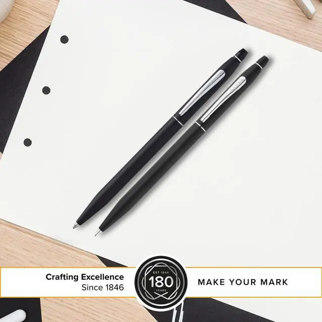 Alt view image 3 of 6 - Classic Century Refillable Pen & Pencil Gift Set Presented in a Luxury Gift Box - Medium Point, Black Ink, Black & Chrome
