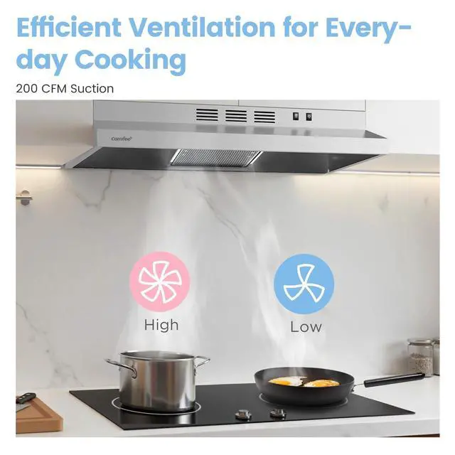 Alt view image 4 of 7 - Range Hood 30 Inch Under Cabinet 200 CFM Ducted/Ductless