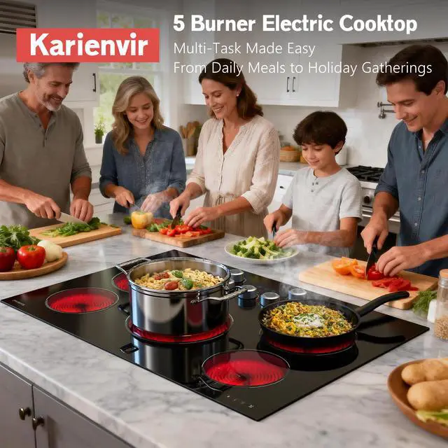 Alt view image 7 of 7 - 30 Inch Electric Cooktop Anti-slip Knob, 5 Burner Cookrop 8500W | (29.2" x 19.3") Built in Cooktop, Dual-Ring Burner, Auto Shutoff, Safety Lock, 99 Mins Timer, Pause, 240V Hardwired