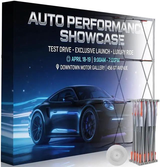 Main image of 9.84 X 7.4FT Portable Pop Up Display Stand, Aluminum Folding Banner Stand, Fabric Tension Backdrop Booth Frame for Trade Shows, Weddings, Retail & Outdoor Events (Including A Carry Bag)