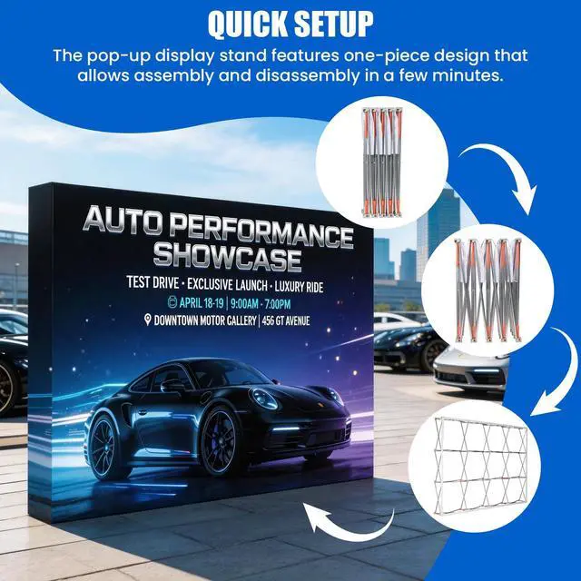 Alt view image 4 of 7 - 7.4 X 7.4FT Portable Pop Up Display Stand, Aluminum Folding Banner Stand, Fabric Tension Backdrop Booth Frame for Trade Shows, Weddings, Retail & Outdoor Events (Including A Carry Bag)