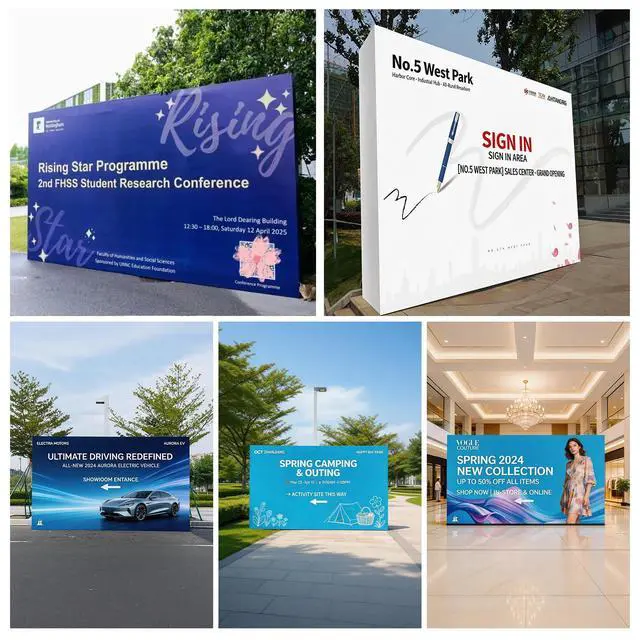 Alt view image 3 of 7 - 7.4 X 7.4FT Portable Pop Up Display Stand, Aluminum Folding Banner Stand, Fabric Tension Backdrop Booth Frame for Trade Shows, Weddings, Retail & Outdoor Events (Including A Carry Bag)