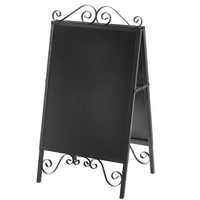 Alt view image 3 of 6 - Scrollwork Design Large A-Frame Black Metal Freestanding Chalkboard Sign/Decorative Restaurant Menu Sidewalk Message Board
