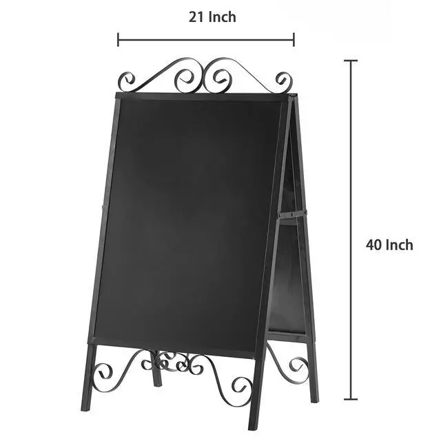 Alt view image 6 of 6 - Scrollwork Design Large A-Frame Black Metal Freestanding Chalkboard Sign/Decorative Restaurant Menu Sidewalk Message Board