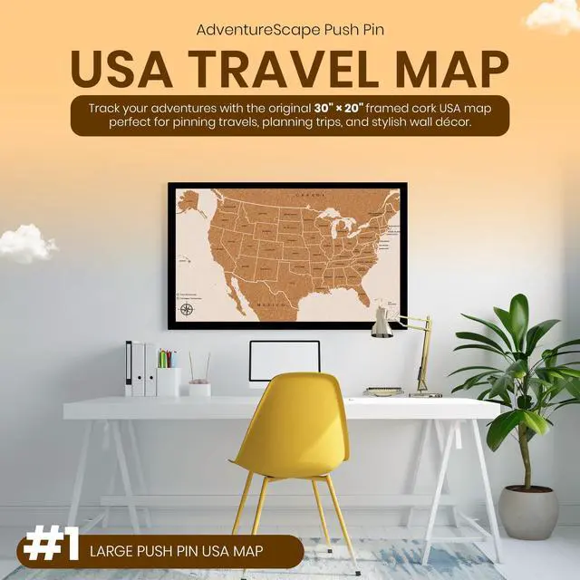 Alt view image 2 of 7 - Large Push Pin Travel Map United States | USA Map with 200 Pins for Wall | Cork US Map Pin Board Tracker for Marking Places Traveled | US Travel Map for Couples and Family Adventures