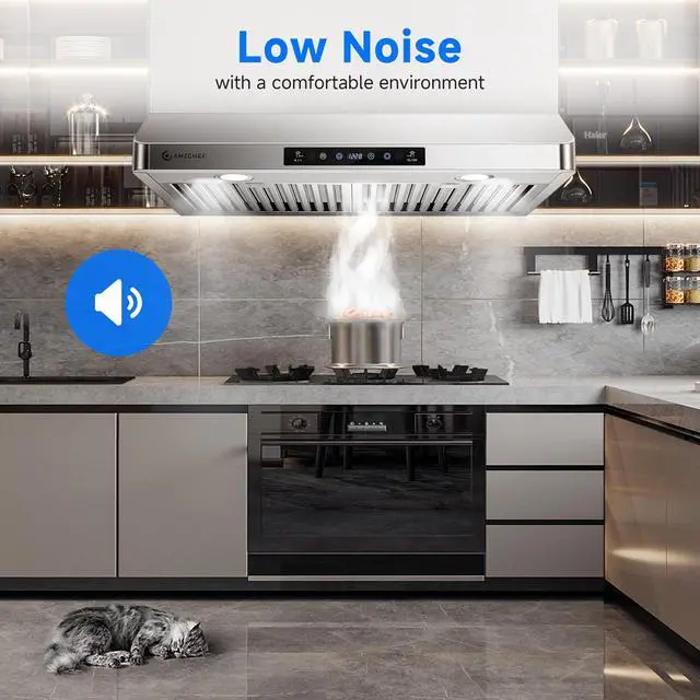 Alt view image 5 of 7 - 30" Under Cabinet Range Hood, 750CFM Stainless Steel Vent Hood | Stainless Steel hood with Touch/Remote/Gesture Control, timer, LED lights & dishwasher-safe baffle filters 3 outlets