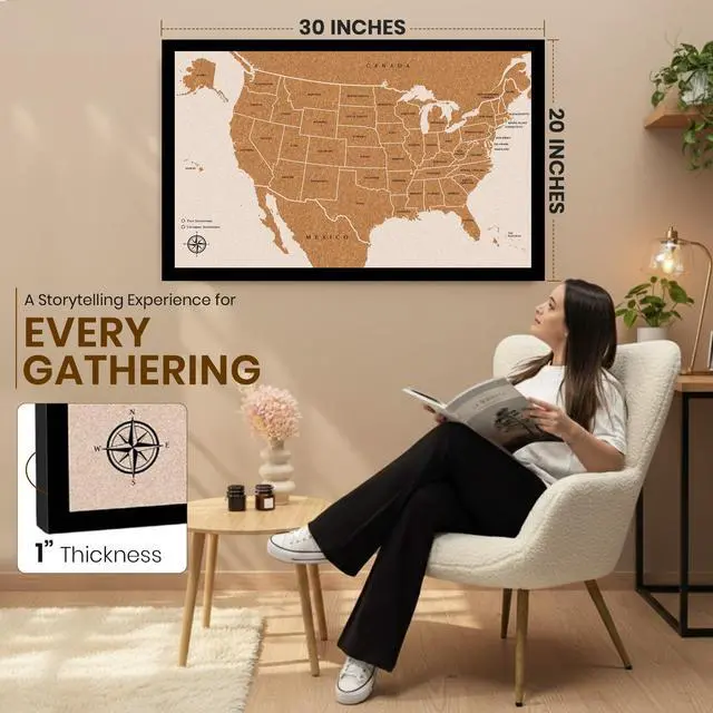 Alt view image 4 of 7 - Large Push Pin Travel Map United States | USA Map with 200 Pins for Wall | Cork US Map Pin Board Tracker for Marking Places Traveled | US Travel Map for Couples and Family Adventures
