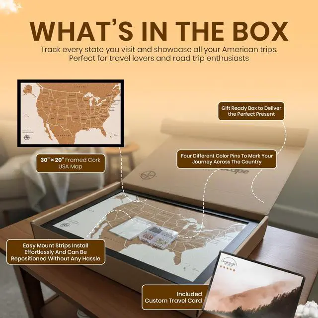 Alt view image 5 of 7 - Large Push Pin Travel Map United States | USA Map with 200 Pins for Wall | Cork US Map Pin Board Tracker for Marking Places Traveled | US Travel Map for Couples and Family Adventures