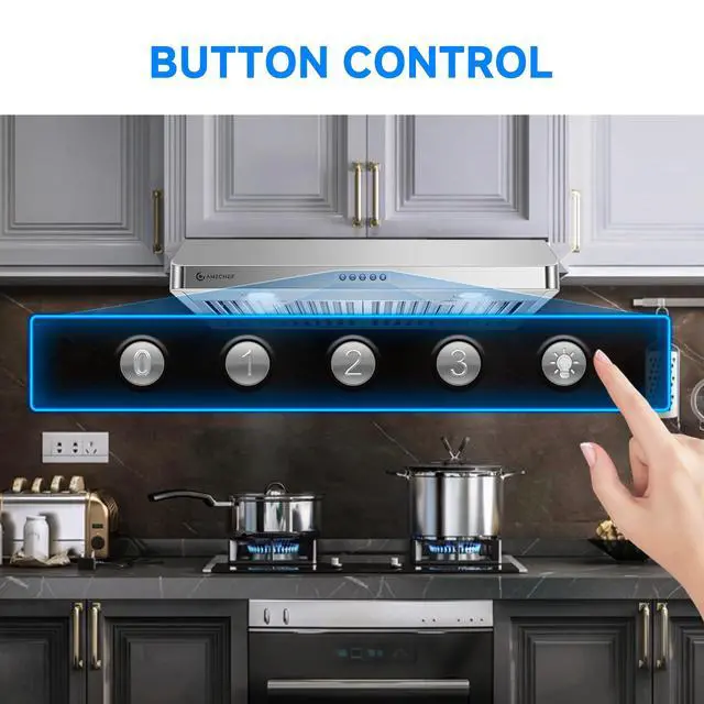 Alt view image 6 of 7 - 30" Under Cabinet Range Hood, 750CFM Vent Hood Button Control | Stainless Steel hood with Button Control, timer, LED lights & dishwasher-safe baffle filters,3 outlets