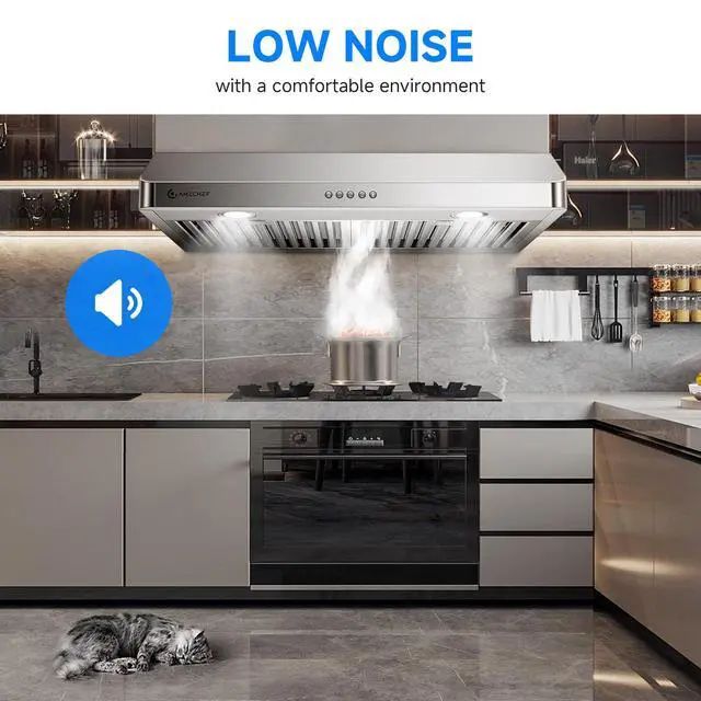 Alt view image 7 of 7 - 30" Under Cabinet Range Hood, 750CFM Vent Hood Button Control | Stainless Steel hood with Button Control, timer, LED lights & dishwasher-safe baffle filters,3 outlets
