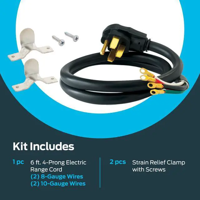 Alt view image 3 of 6 - 6 Feet Electric Range Cord, 40 Amps 4-Prong Wire, 61273 (Pack of 12)