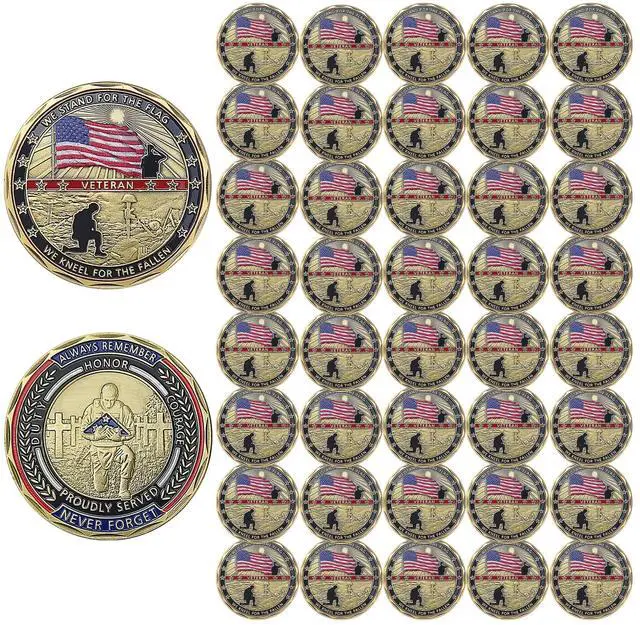 Main image of 42 PCS US Military Challenge Coin Veteran Coin - Stand for The Flag, Kneel for The Fallen