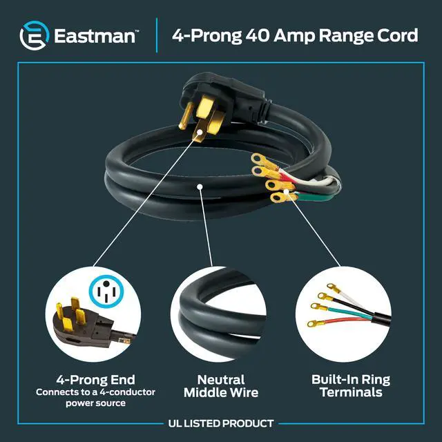 Alt view image 6 of 6 - 6 Feet Electric Range Cord, 40 Amps 4-Prong Wire, 61273 (Pack of 12)