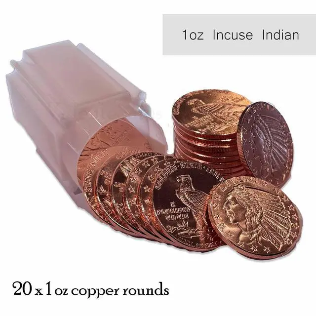 Main image of 20pc x 1 oz Incuse Indian copper round in storage tube