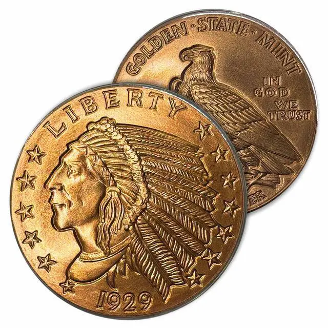 Alt view image 3 of 3 - 20pc x 1 oz Incuse Indian copper round in storage tube