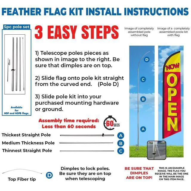 Alt view image 4 of 7 - NOW OPEN Advertising Swooper Feather Flag Banner with 15' Foot Pole Kit and Ground Stake - Perfect for Businesses Outdoor Signs