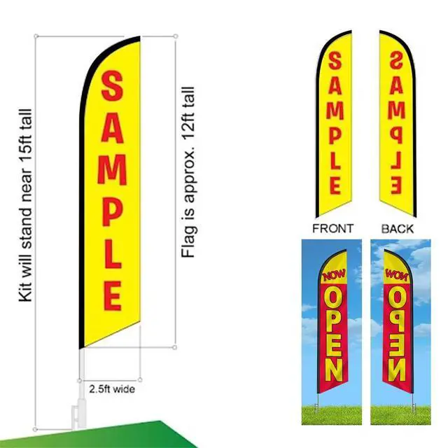 Alt view image 6 of 7 - NOW OPEN Advertising Swooper Feather Flag Banner with 15' Foot Pole Kit and Ground Stake - Perfect for Businesses Outdoor Signs