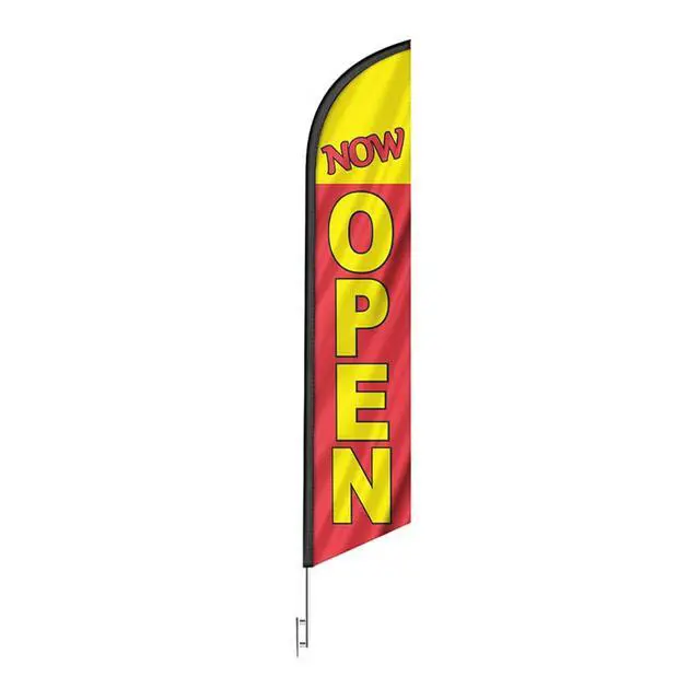 Alt view image 7 of 7 - NOW OPEN Advertising Swooper Feather Flag Banner with 15' Foot Pole Kit and Ground Stake - Perfect for Businesses Outdoor Signs