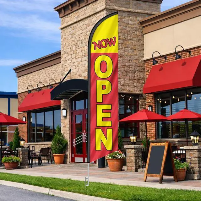 Alt view image 5 of 7 - NOW OPEN Advertising Swooper Feather Flag Banner with 15' Foot Pole Kit and Ground Stake - Perfect for Businesses Outdoor Signs