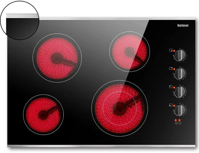 Main image of 30 Inch Electric Cooktop 4 Burners, Knob Control Ceramic Cooktop | Built-in 30" Radiant Electric Stove Top with Glass Protection Metal Frame, Fits Most Existing Cutouts, 220-240v Hard Wire