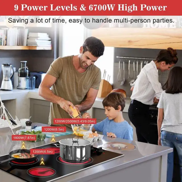 Alt view image 2 of 7 - 30 Inch Electric Cooktop 4 Burners, Knob Control Ceramic Cooktop | Built-in 30" Radiant Electric Stove Top with Glass Protection Metal Frame, Fits Most Existing Cutouts, 220-240v Hard Wire