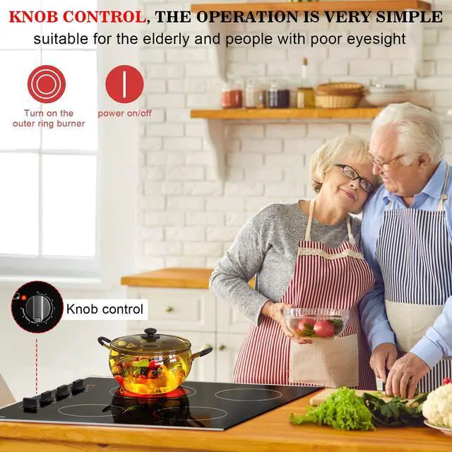 Alt view image 4 of 7 - 30 Inch Electric Cooktop 4 Burners, Knob Control Ceramic Cooktop | Built-in 30" Radiant Electric Stove Top with Glass Protection Metal Frame, Fits Most Existing Cutouts, 220-240v Hard Wire