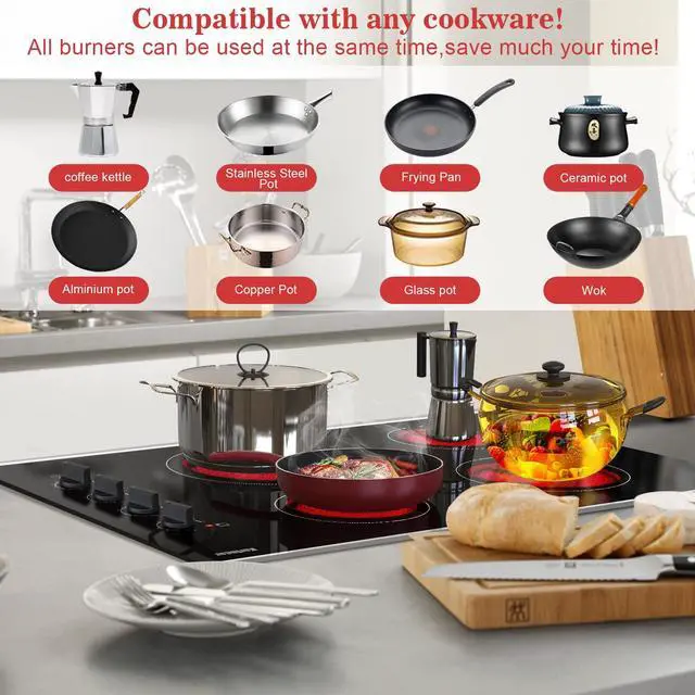 Alt view image 5 of 7 - 30 Inch Electric Cooktop 4 Burners, Knob Control Ceramic Cooktop | Built-in 30" Radiant Electric Stove Top with Glass Protection Metal Frame, Fits Most Existing Cutouts, 220-240v Hard Wire