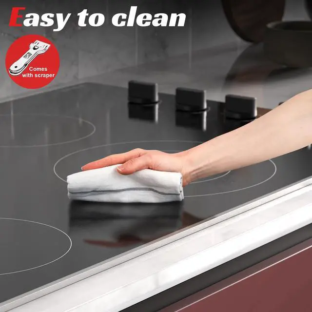 Alt view image 7 of 7 - 30 Inch Electric Cooktop 4 Burners, Knob Control Ceramic Cooktop | Built-in 30" Radiant Electric Stove Top with Glass Protection Metal Frame, Fits Most Existing Cutouts, 220-240v Hard Wire