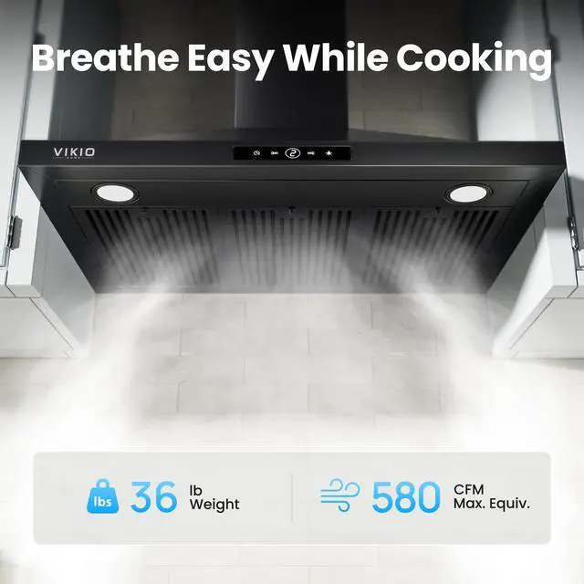 Alt view image 2 of 7 - 36 Inch Wall Mount Range Hood 580 CFM Convertible Touch Control Black