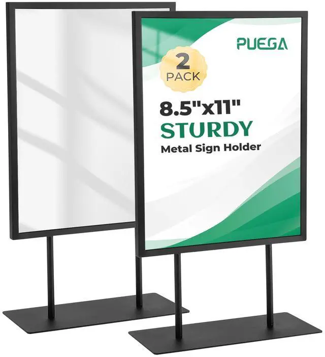 Main image of Tabletop Metal Sign Holder, 8.5"x11" Stainless Steel Double Sided T Shape Menu Display Stand for Office Store Restaurant Hotels (2 Pack Vertical)