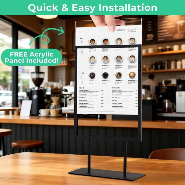 Alt view image 3 of 6 - Tabletop Metal Sign Holder, 8.5"x11" Stainless Steel Double Sided T Shape Menu Display Stand for Office Store Restaurant Hotels (2 Pack Vertical)