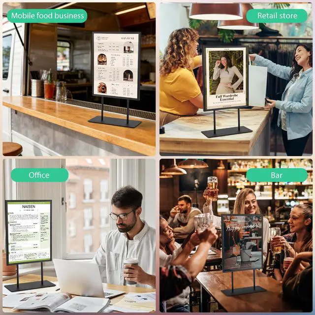 Alt view image 5 of 6 - Tabletop Metal Sign Holder, 8.5"x11" Stainless Steel Double Sided T Shape Menu Display Stand for Office Store Restaurant Hotels (2 Pack Vertical)