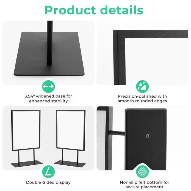 Alt view image 6 of 6 - Tabletop Metal Sign Holder, 8.5"x11" Stainless Steel Double Sided T Shape Menu Display Stand for Office Store Restaurant Hotels (2 Pack Vertical)