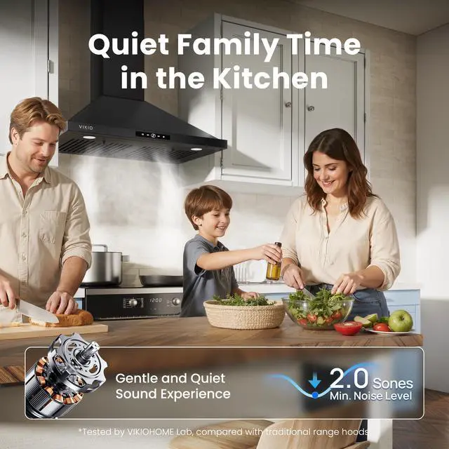 Alt view image 4 of 7 - 30 Inch Wall Mount Range Hood 580CFM Convertible Touch Control Black